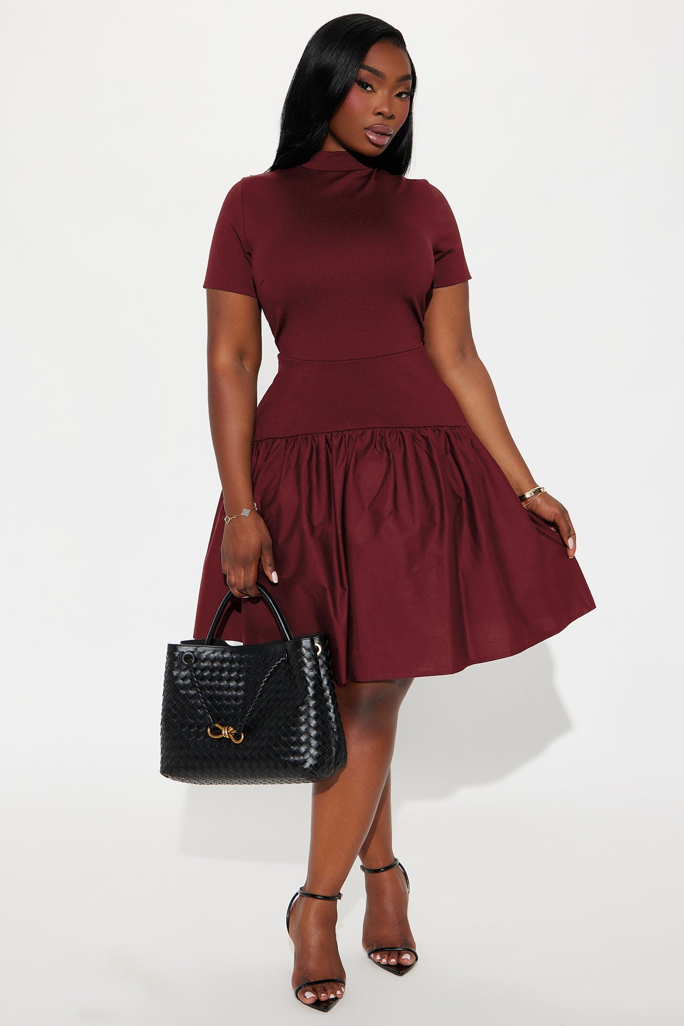 Kennedy Short Sleeve Drop Waist Mini Dress - Wine