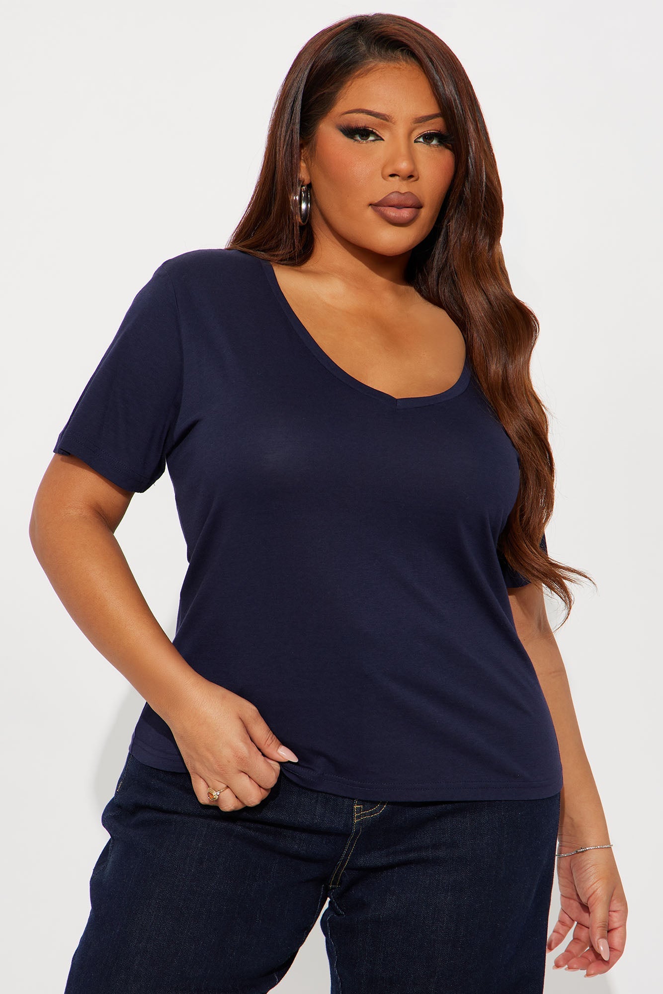 Ava V-Neck Tee - Navy