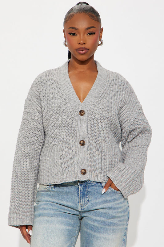 Fill Me In Chunky Knit Cardigan - Heather Grey