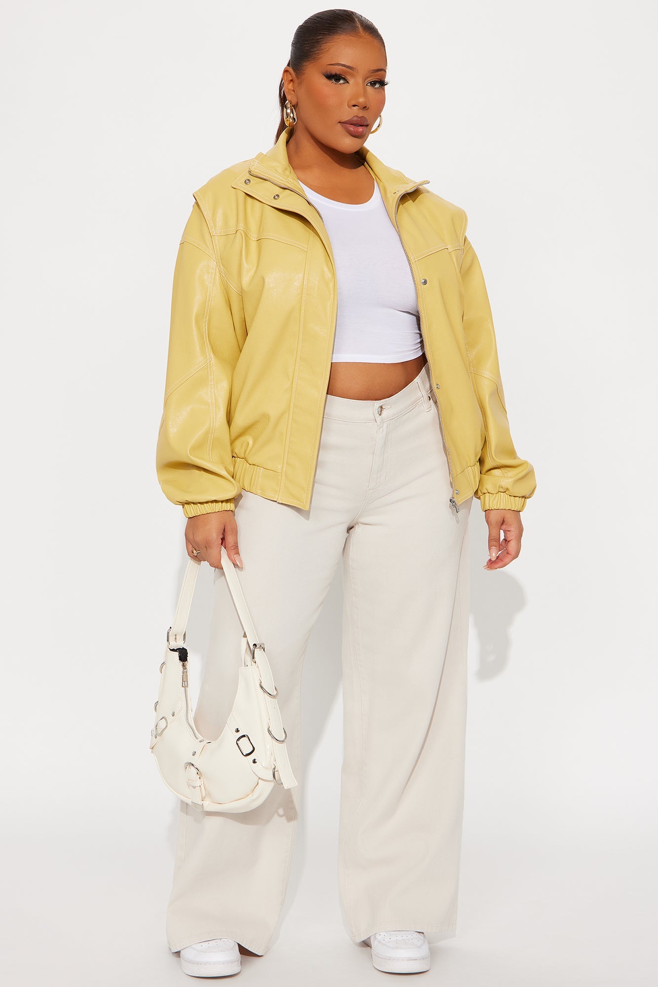 Stella Faux Leather Bomber Jacket - Yellow