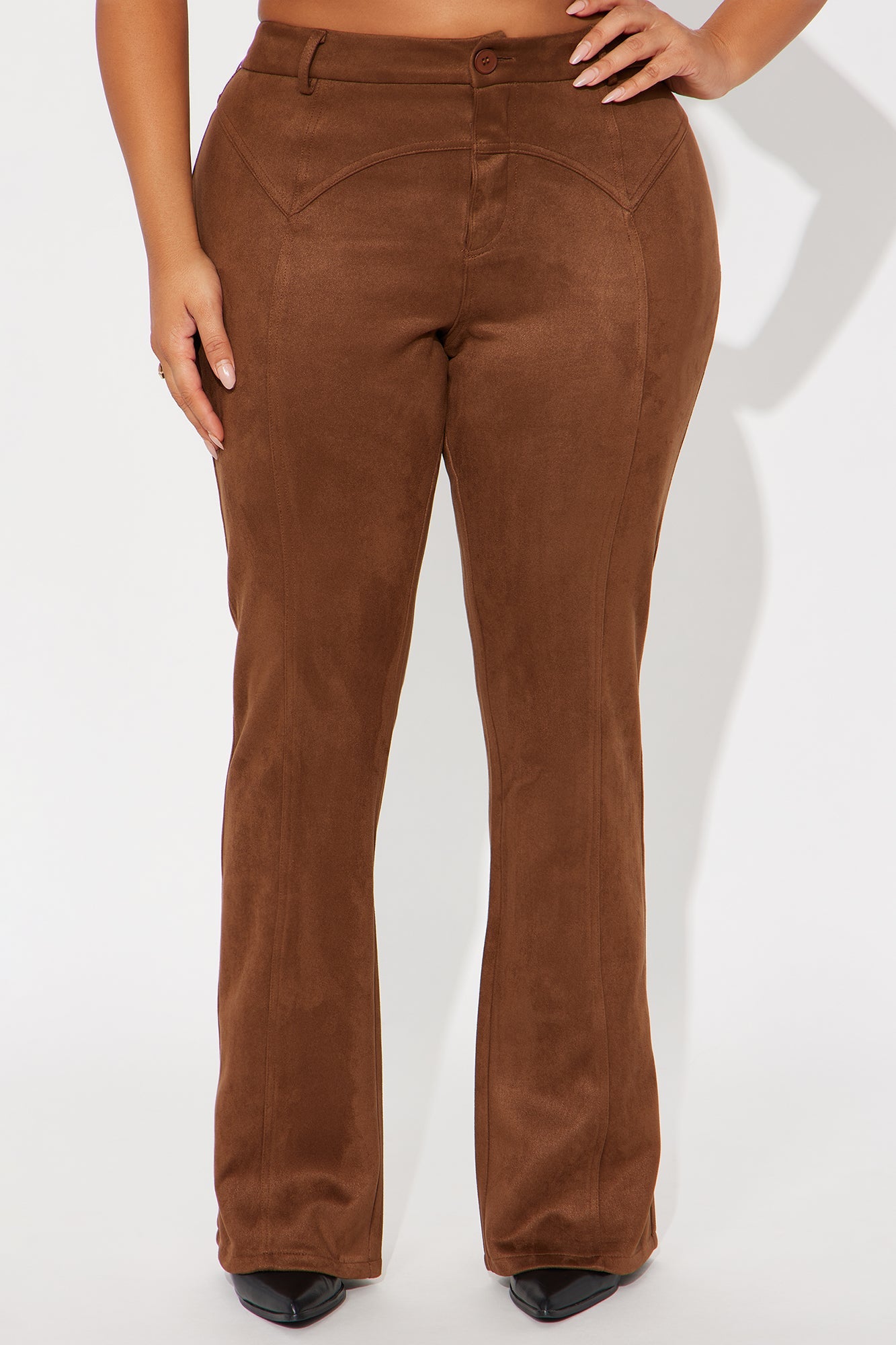 Headed For The Country Faux Suede Flare Pant - Brown