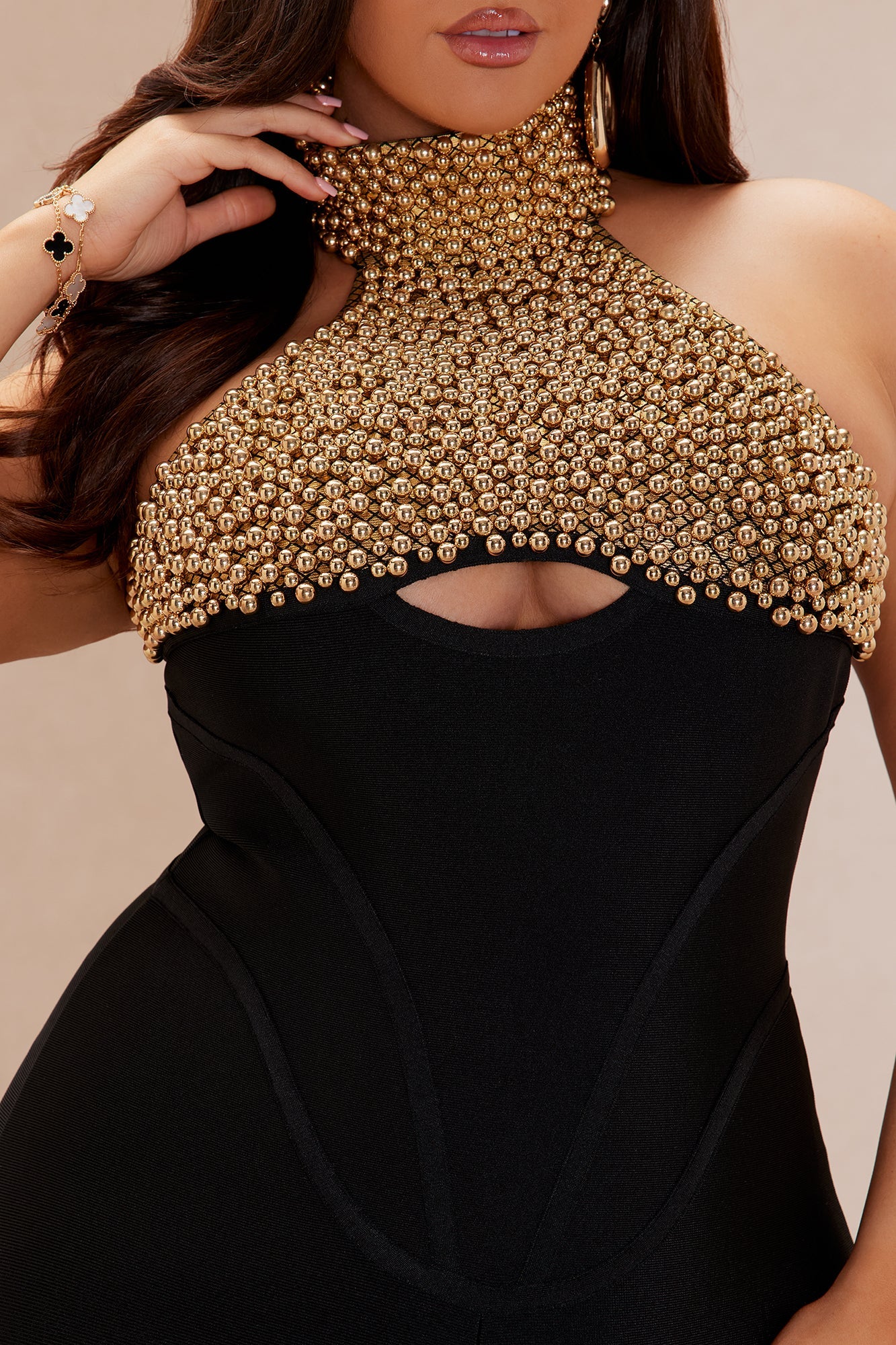Patricia Embellished Bandage Jumpsuit - Black