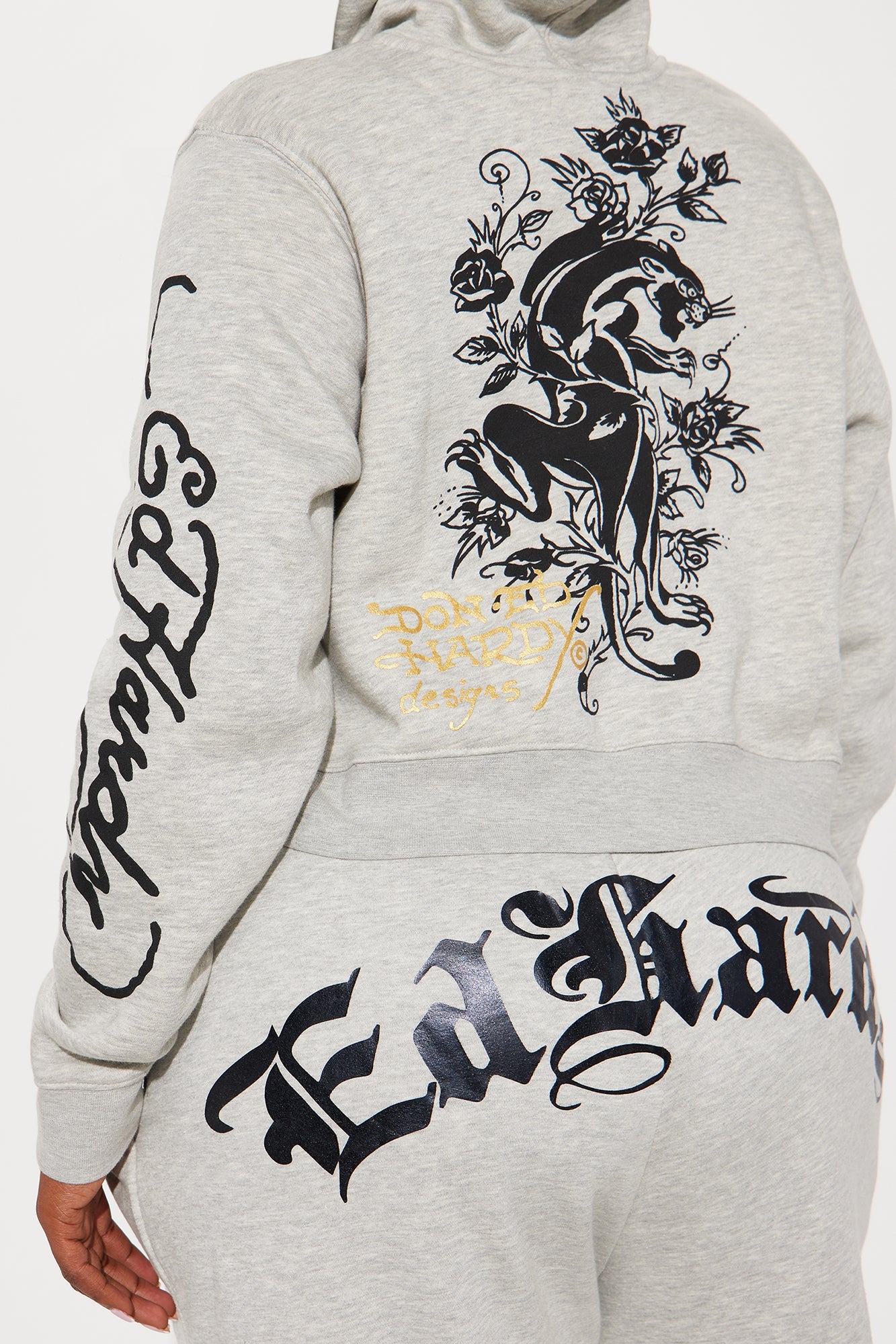 Heart Of Roses Ed Hardy Zip Front Hoodie - Heather Grey