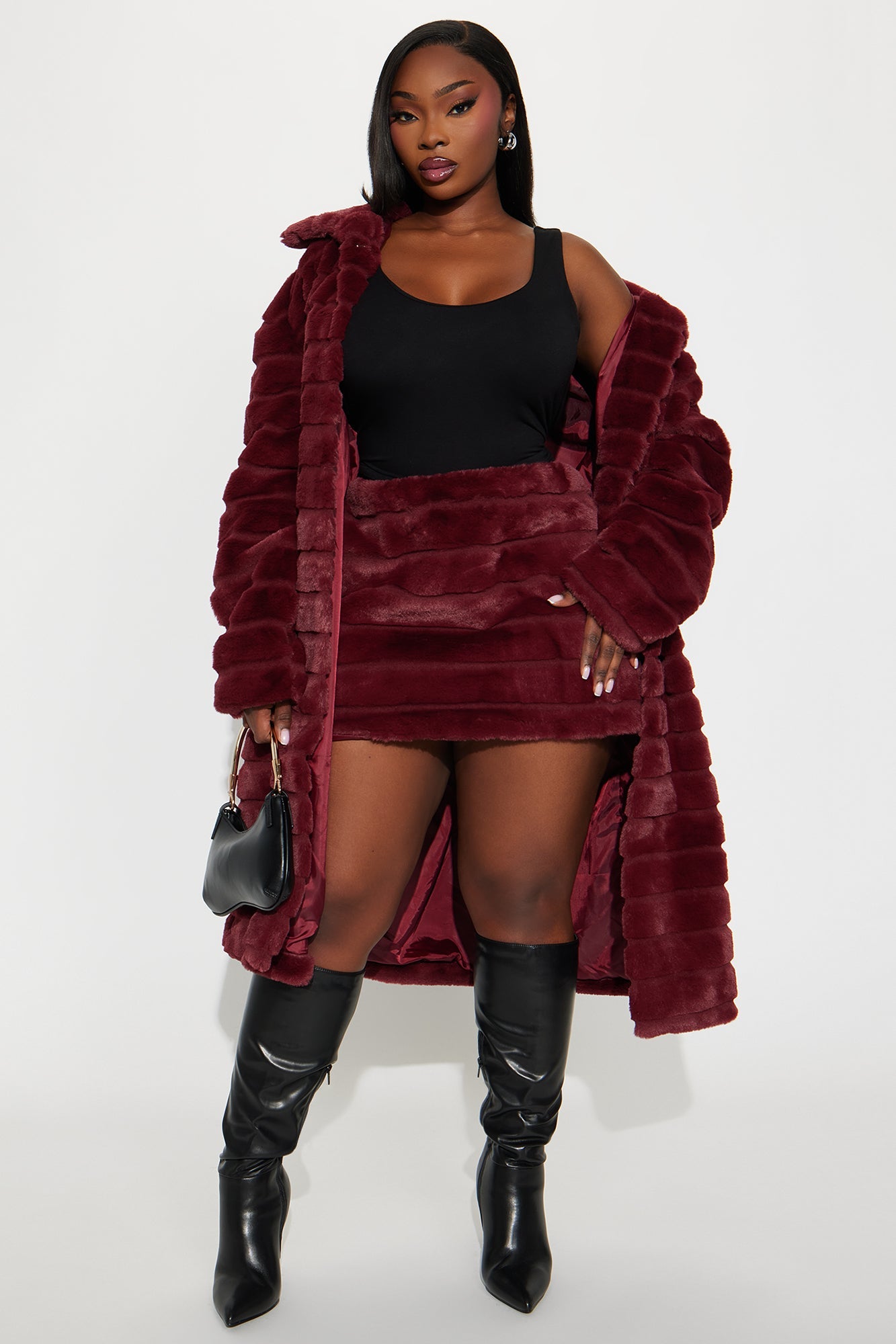 Paloma Faux Fur Micro Mini Skirt - Burgundy