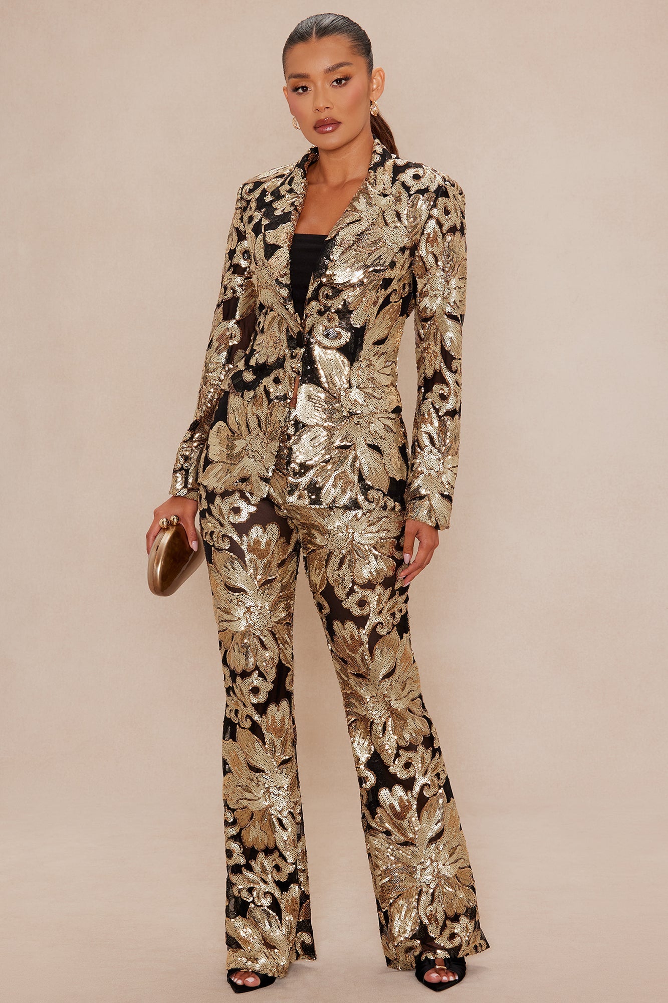 Miranda Sequin Blazer - Black/Gold