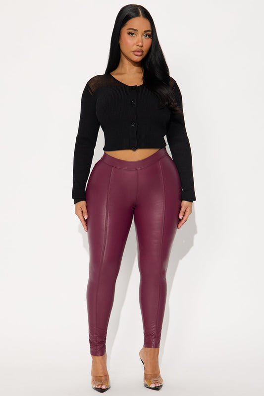 Watch Me Walk Away High Rise Faux Leather Legging - Burgundy