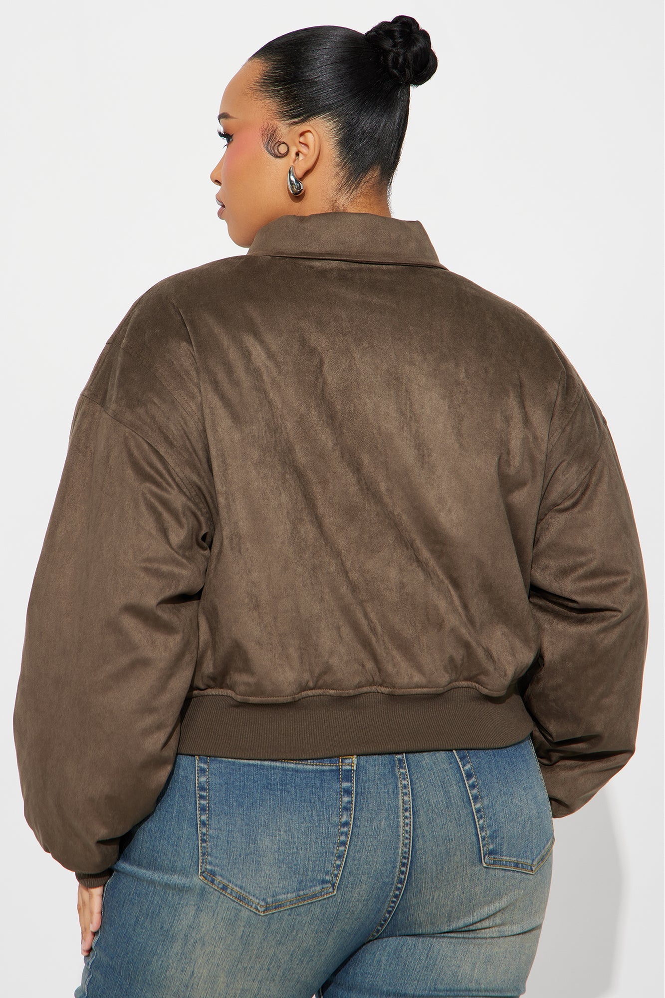 Jessica Cropped Faux Suede Bomber Jacket - Olive