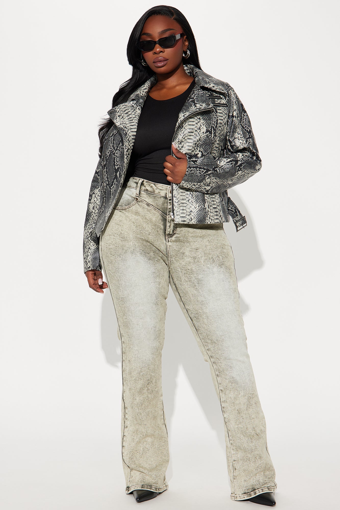 Paloma Python Faux Leather Moto Jacket - Cream/combo