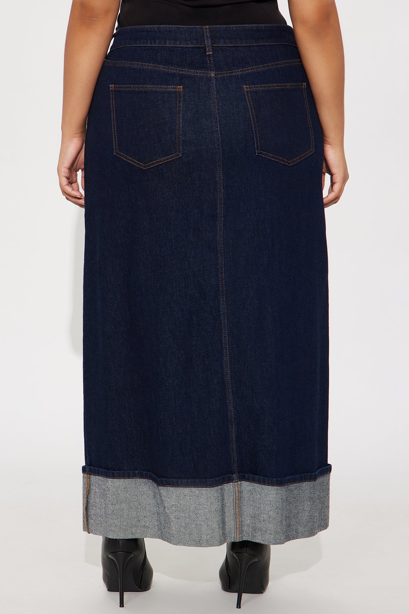 Loulou Mid Rise Denim Cuffed Hem Ankle Maxi Skirt - Rinse Blue Wash