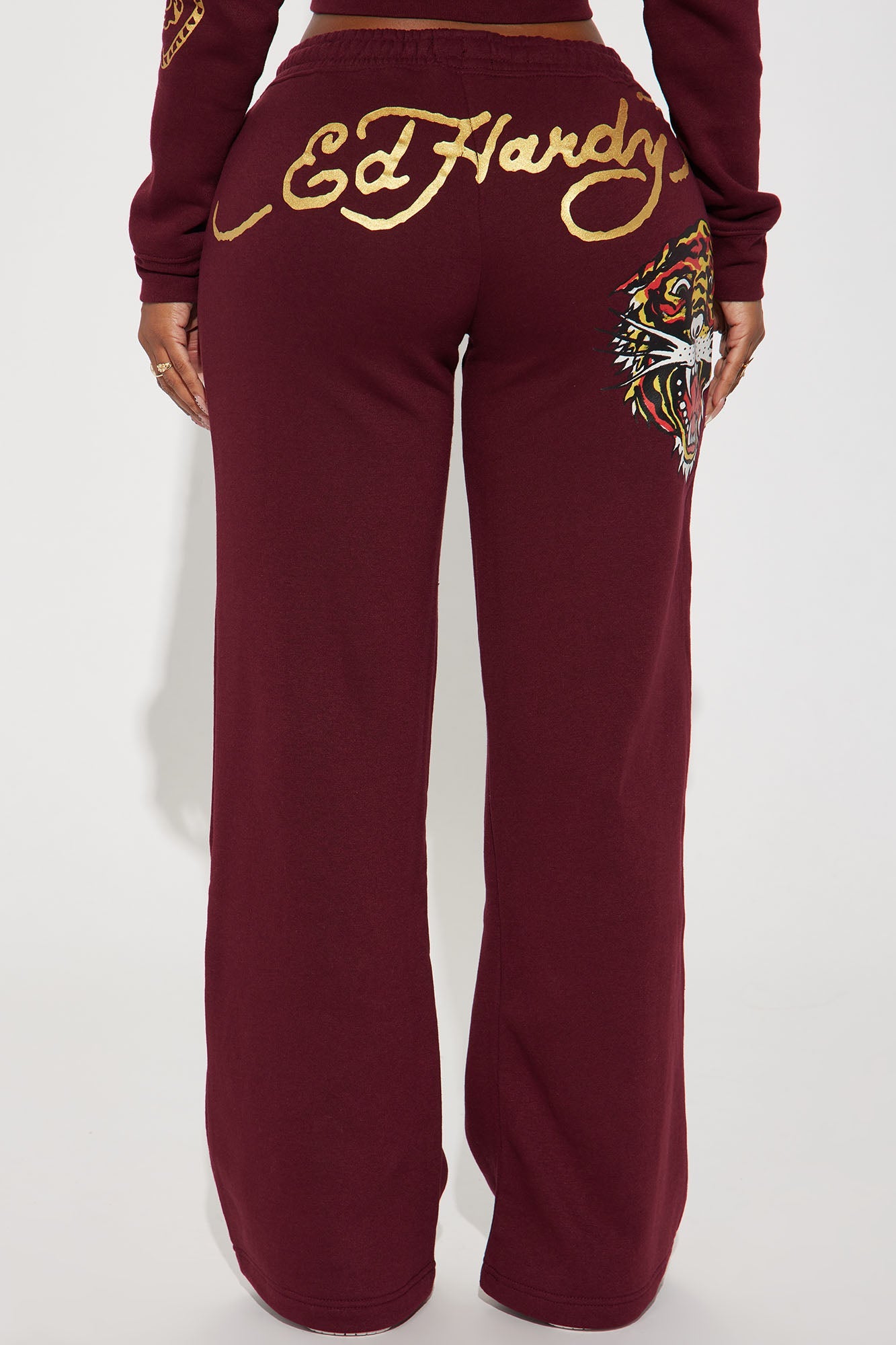Retro Tiger Ed Hardy Wide Leg Pant - Burgundy