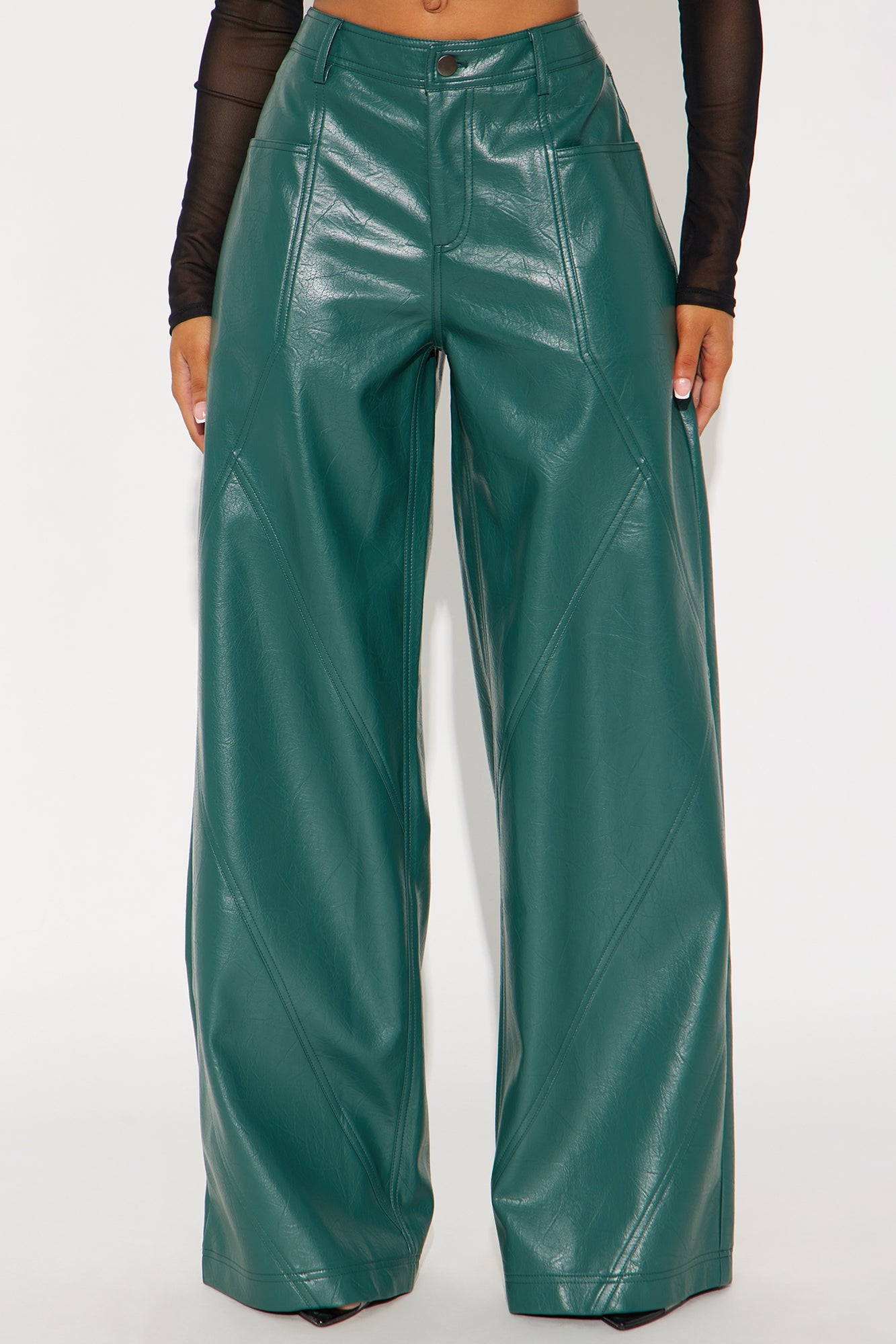 Bad Vibes Faux Leather Flare Pant 33″ - Teal