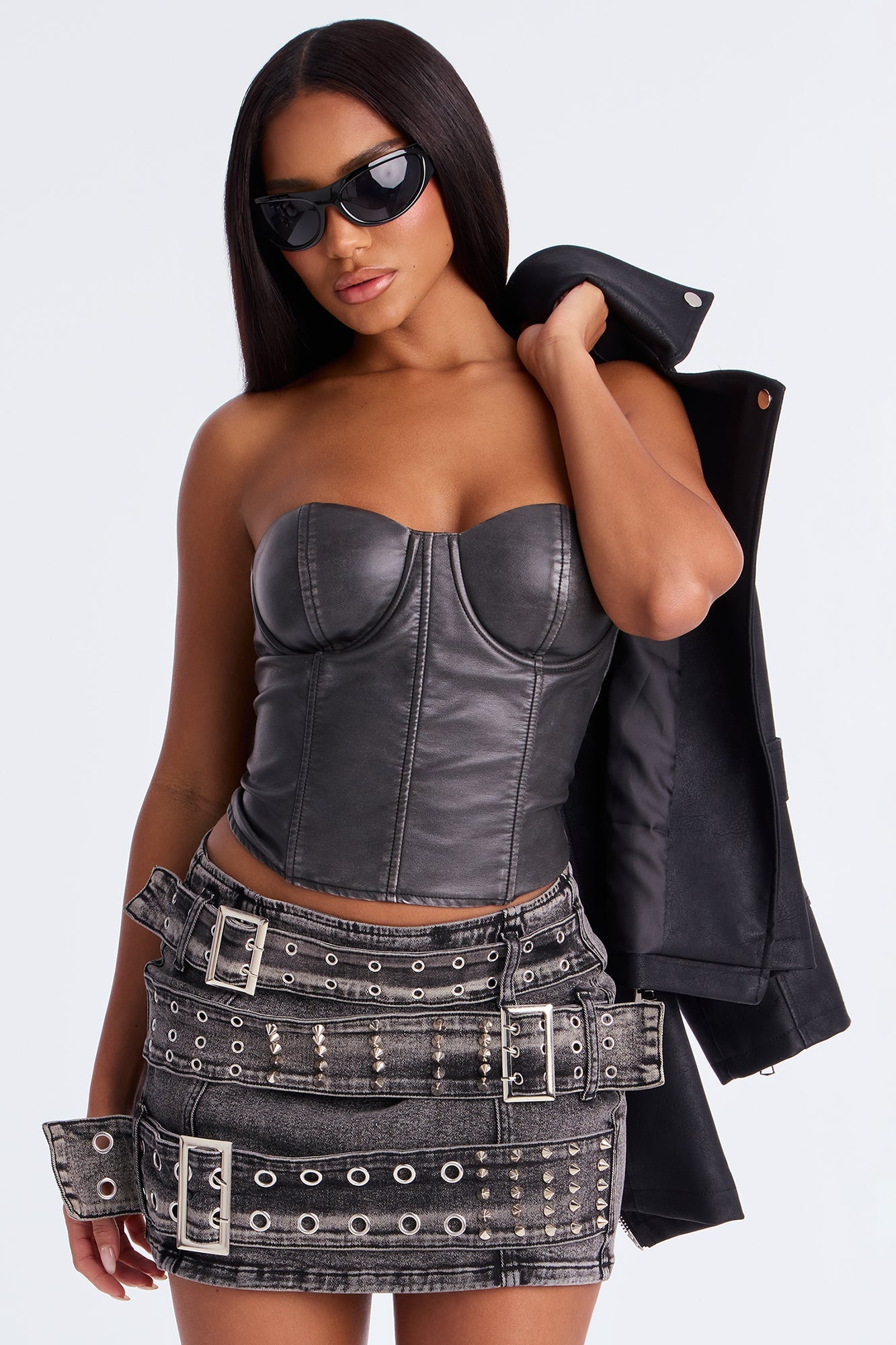 Sound The Alarm Belted Denim Micro Mini Skirt - Black Wash