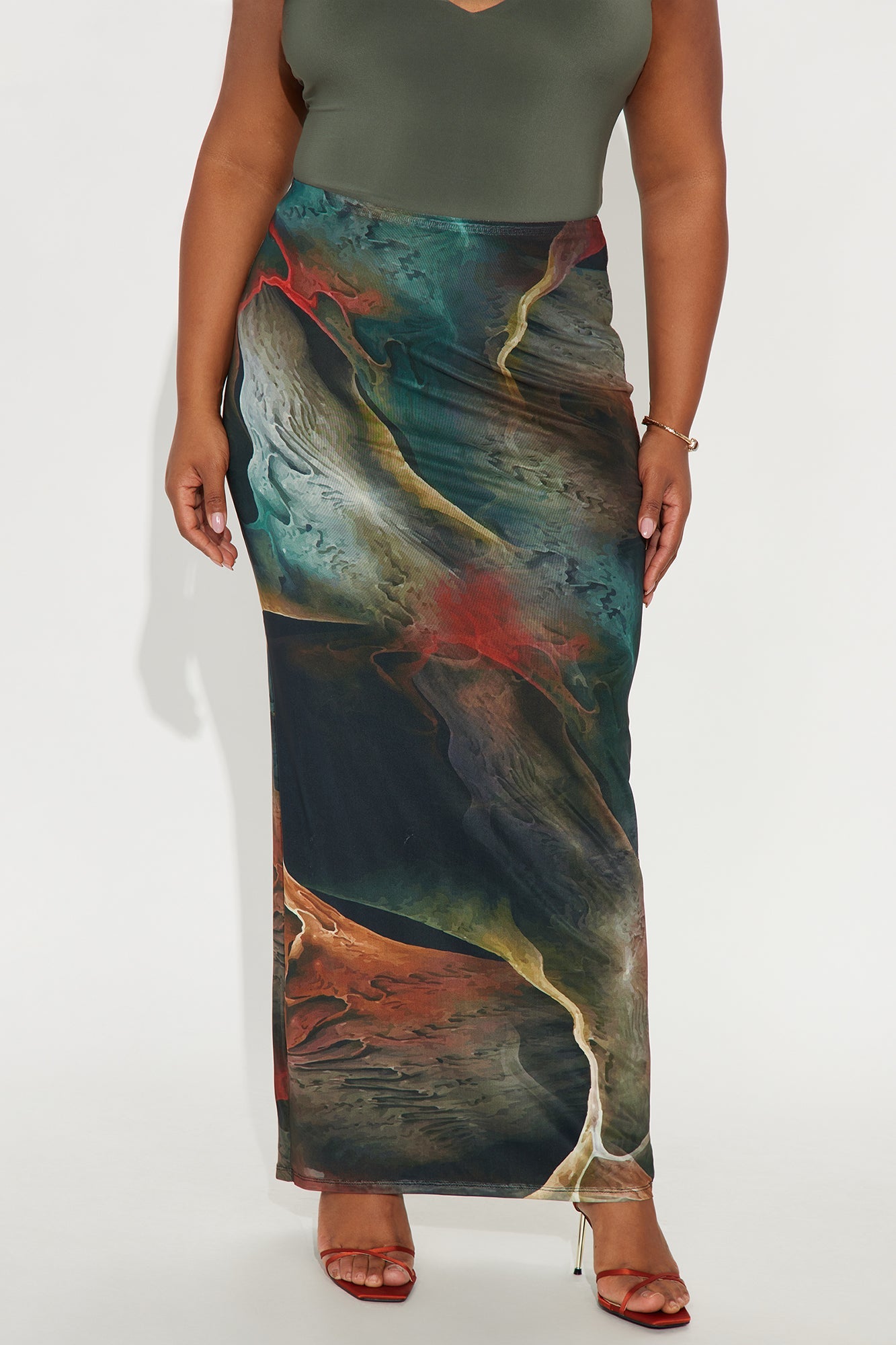 Figuring It Out Abstract Mesh Maxi Skirt - Multi Color