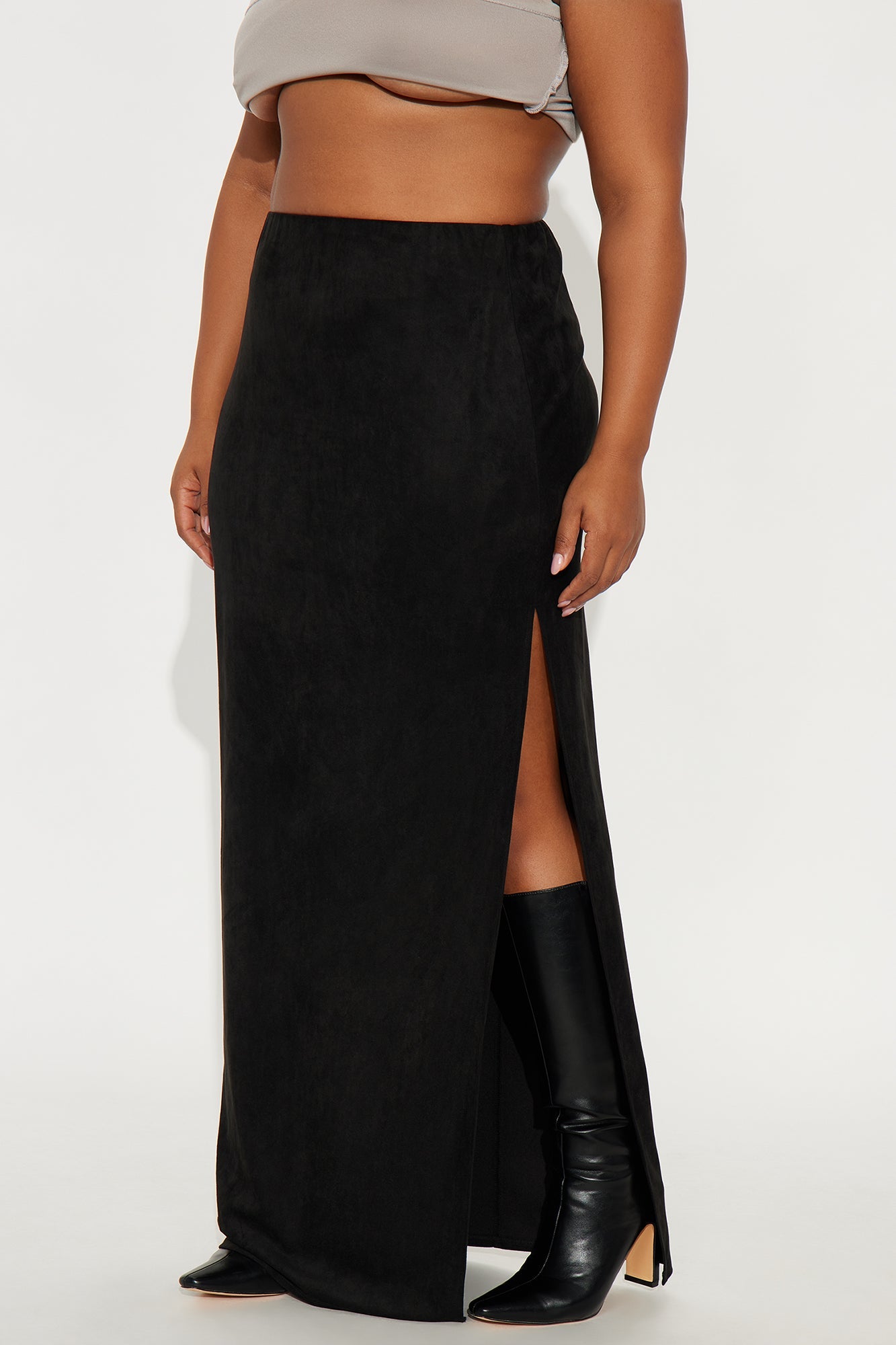 Peyton Low Rise Faux Suede Maxi Skirt - Black
