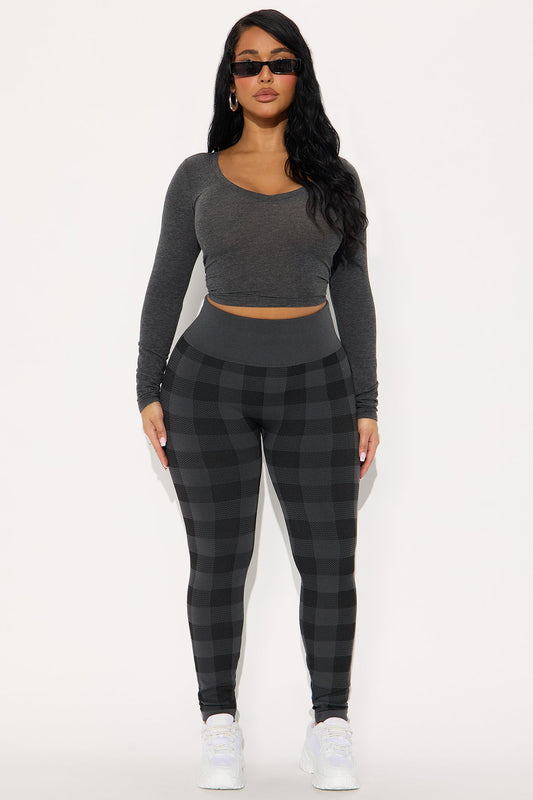 Cut The Noise Plaid Fleece Legging 28″ - Grey/combo