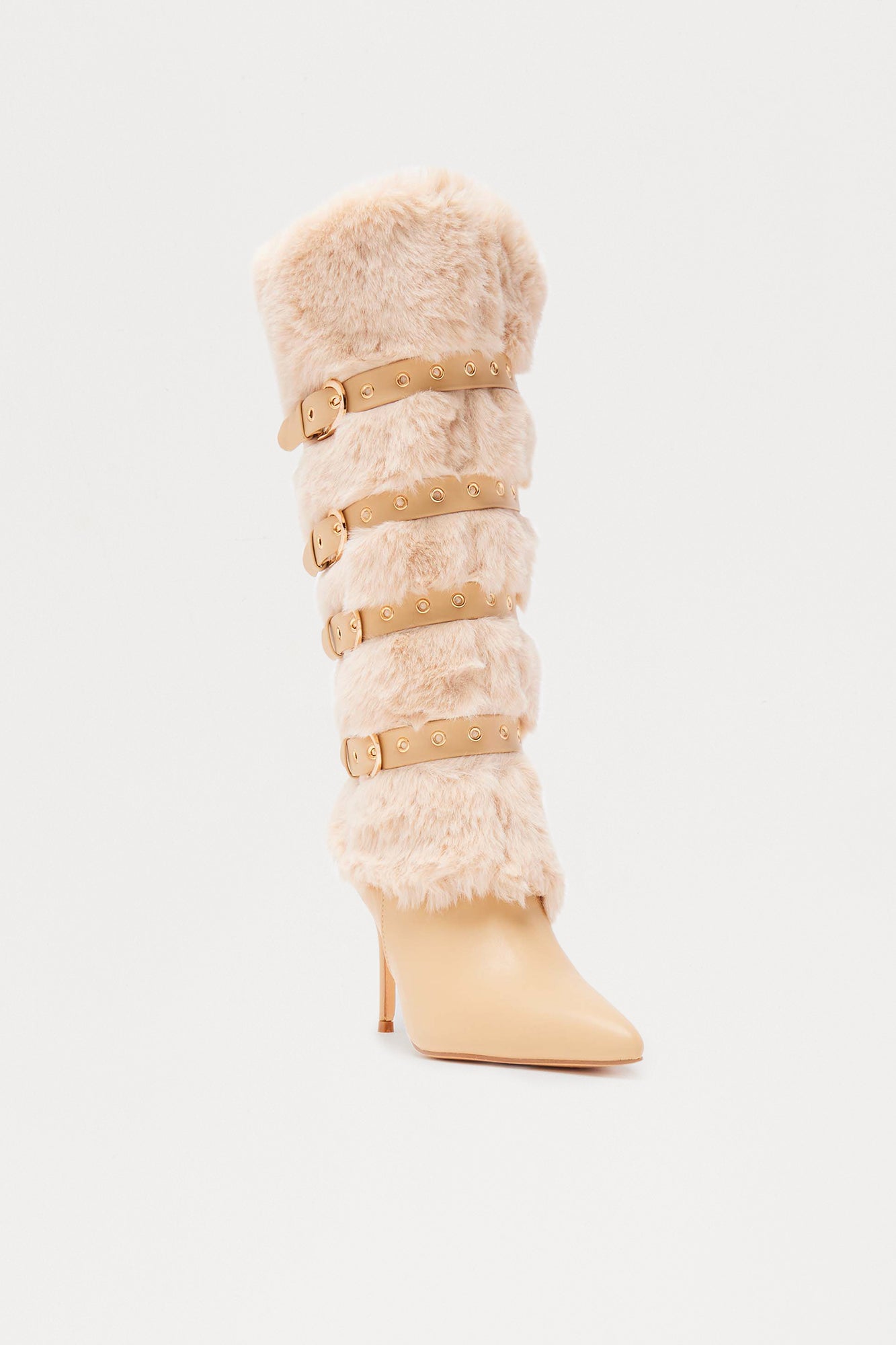 Albany Faux Fur Buckle Boots - Nude