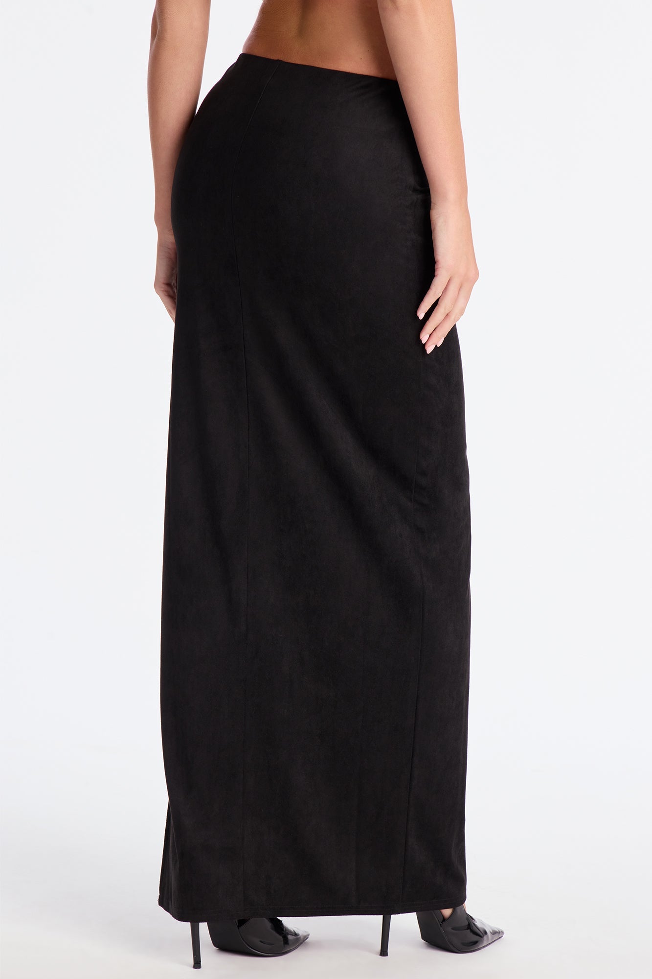Peyton Low Rise Faux Suede Maxi Skirt - Black