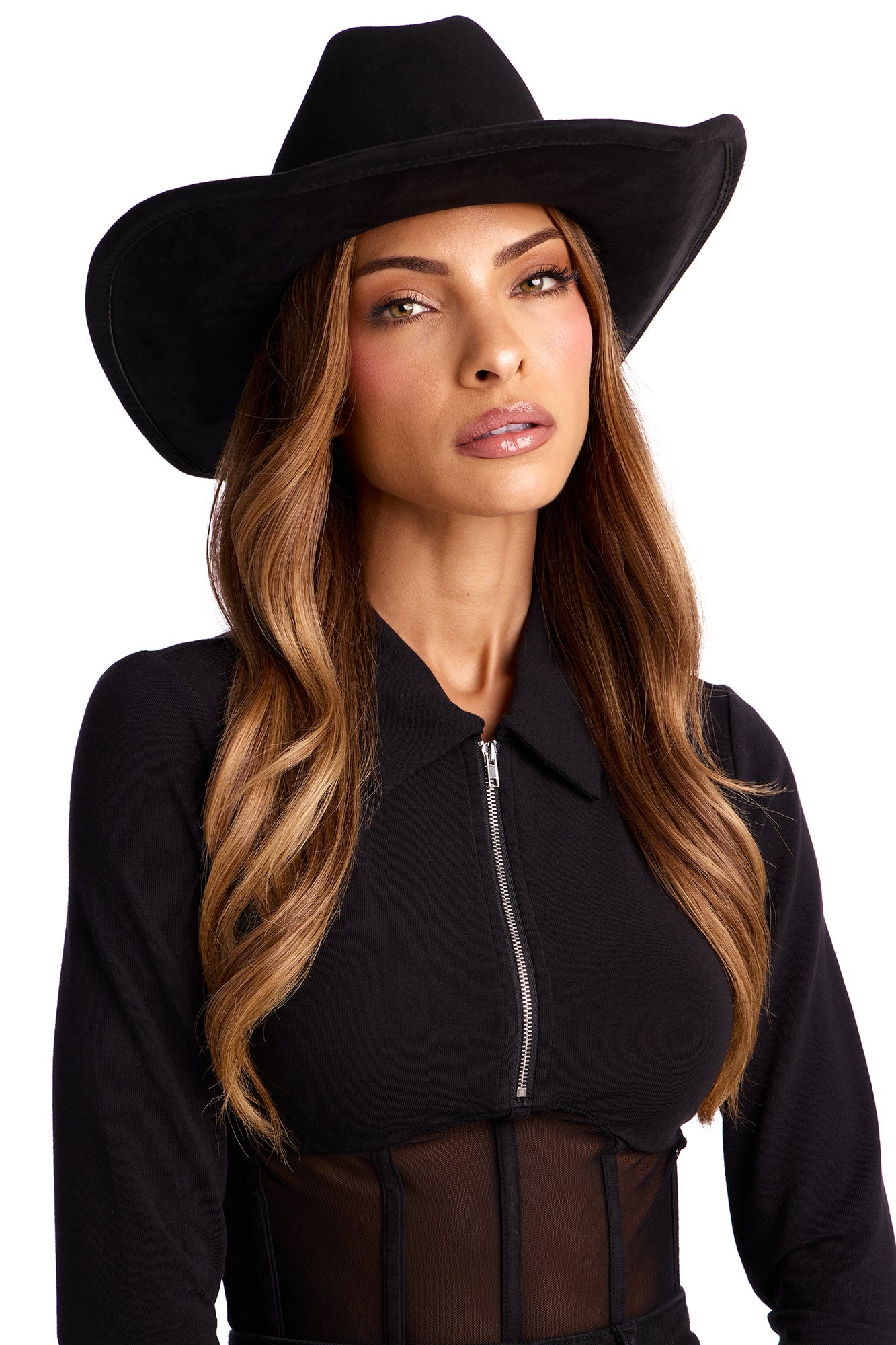 Rodeo Girl Faux Suede Cowboy Hat - Black