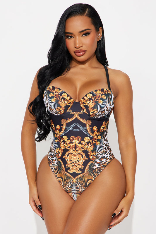 Moira Underwire 1 Piece Swimsuit Set - Black/Brown
