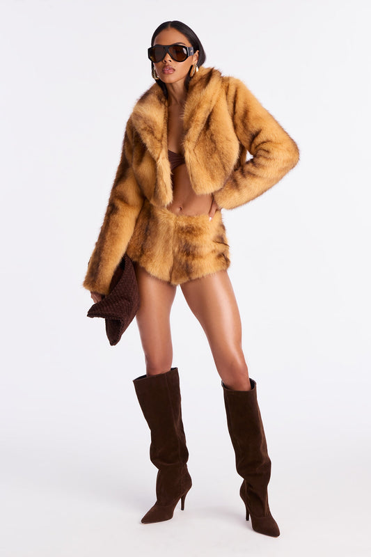 A Whole Mood Faux Fur Micro Short - Camel