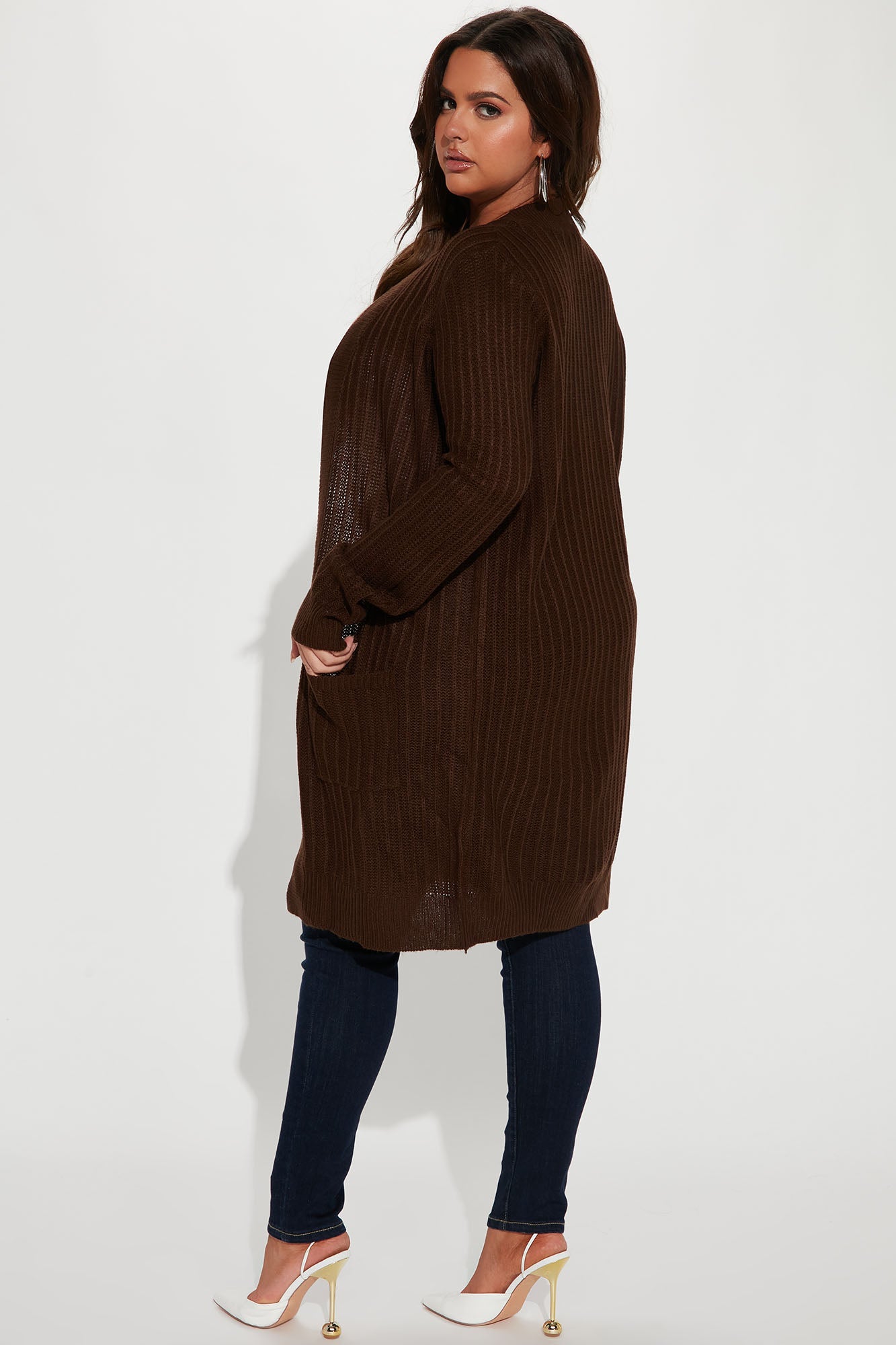 Throw It On Ribbed Cardigan - Chocolate