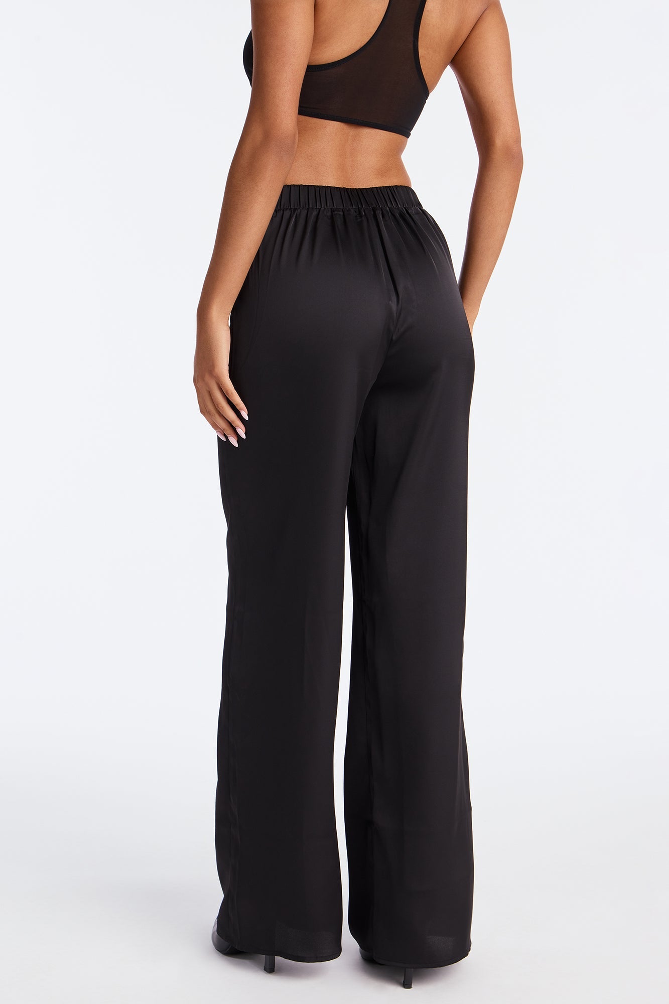 Claudia Satin Wide Leg Pant 32″ - Black