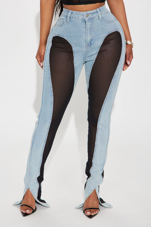 Switching Gears Stretch Split Hem Bootcut Jeans - Light Wash