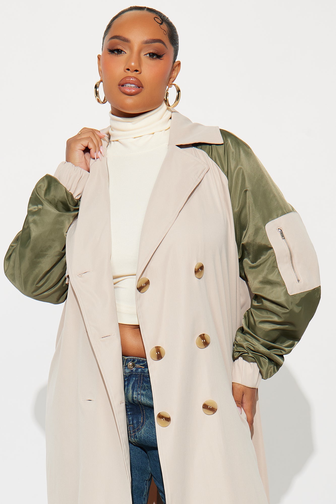 So Caught Up Trench Coat - Khaki/combo