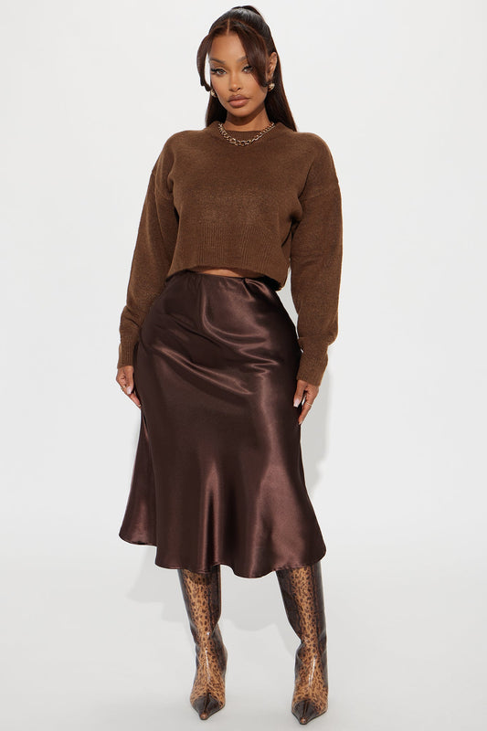 Finer Things Satin Midi Skirt - Chocolate