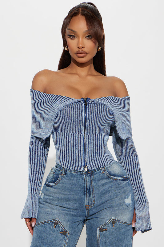 On Your Mind Washed Sweater - Blue