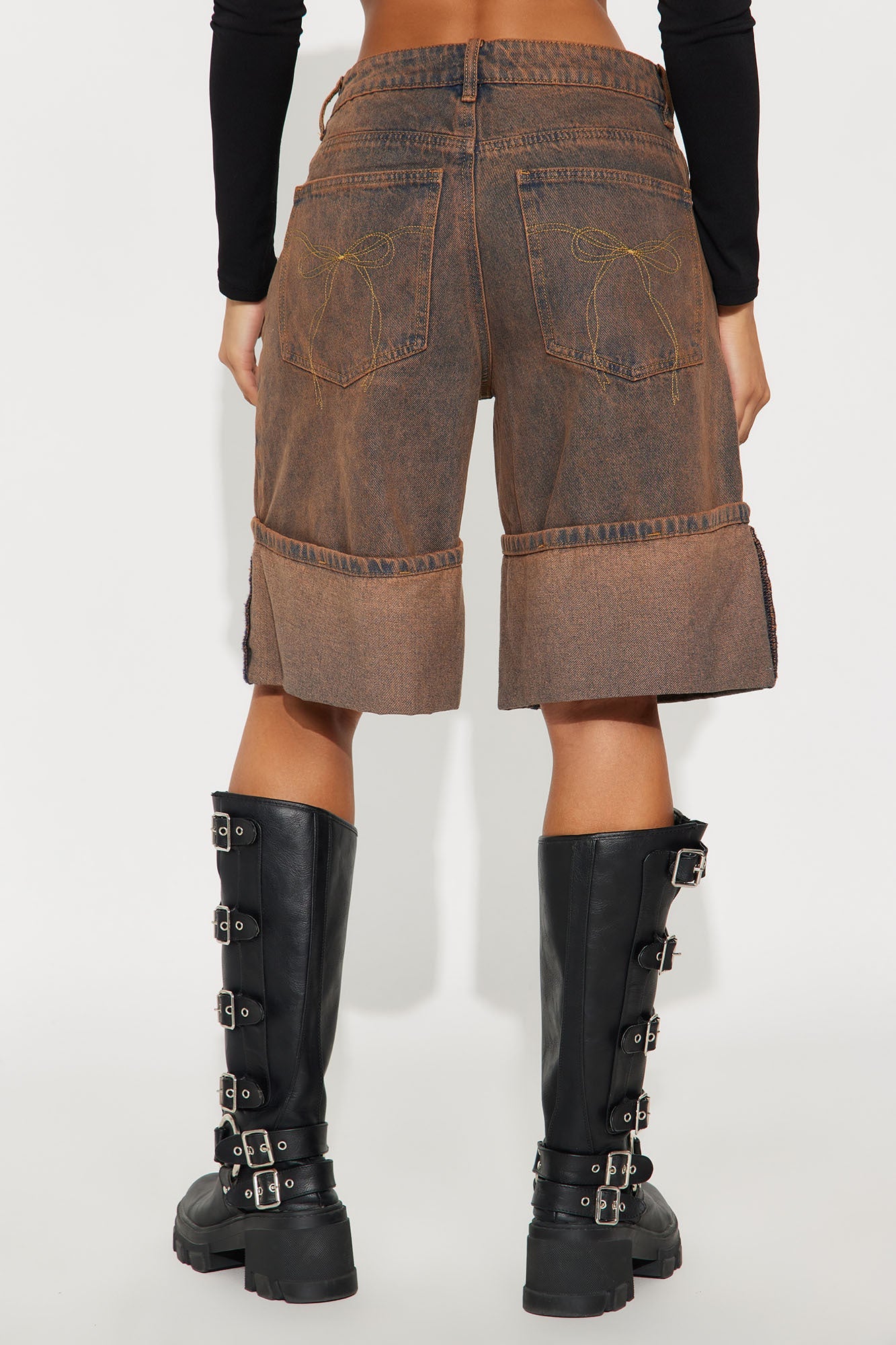 Bailey Bow Pockets Denim Jorts - Brown
