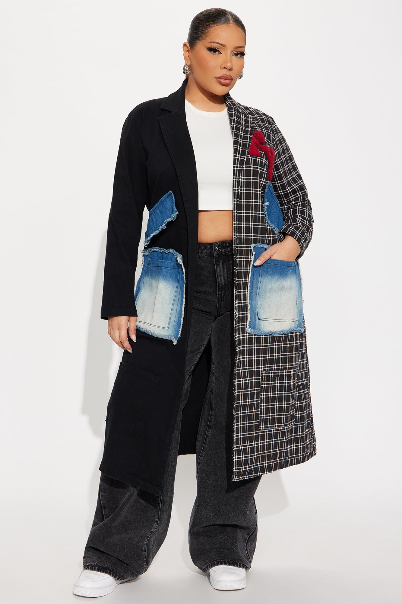 Patched Up In New York Long Blazer - Black/combo