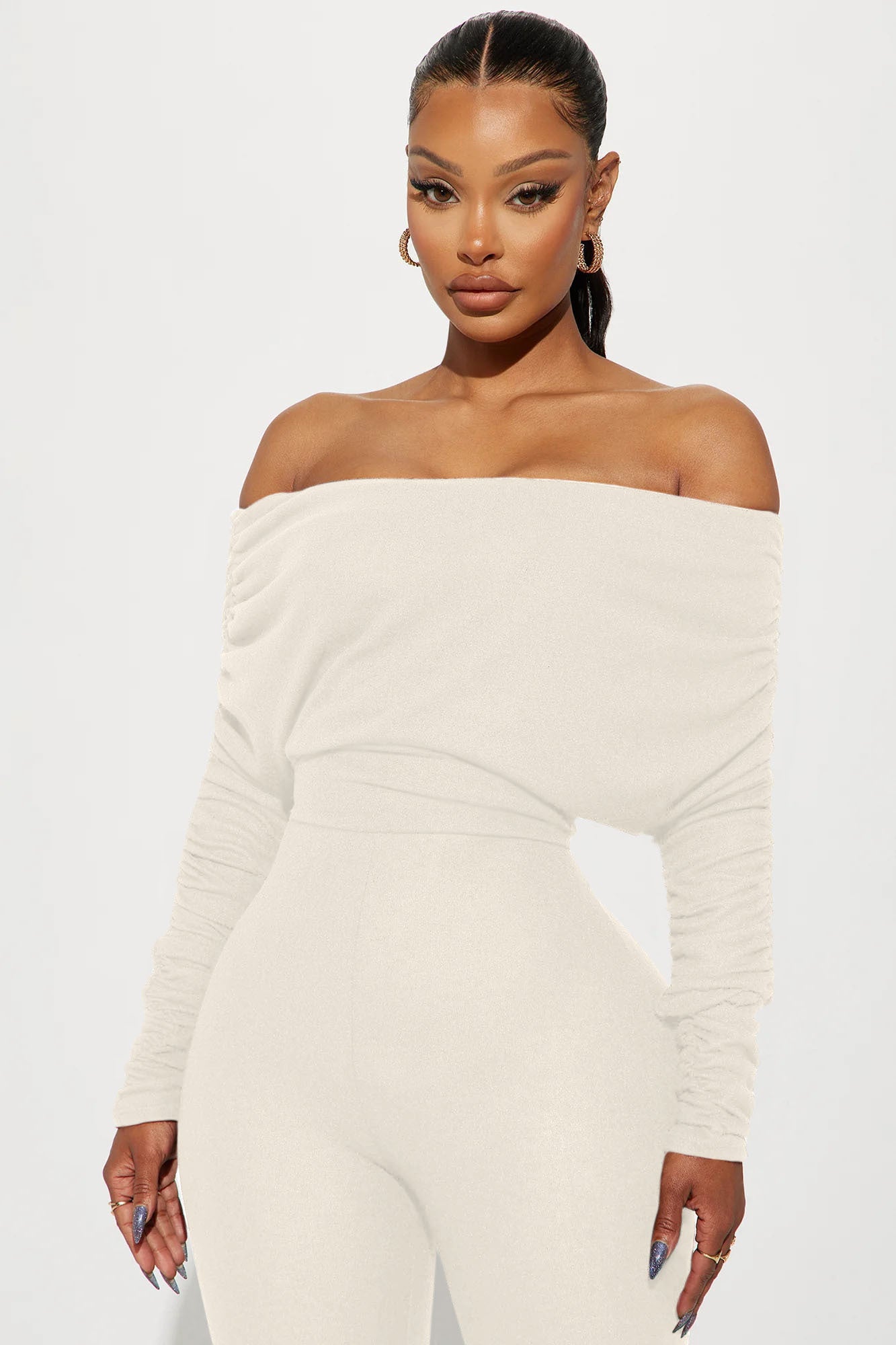 Yasmine Off Shoulder Sweater Jumpsuit - Cream