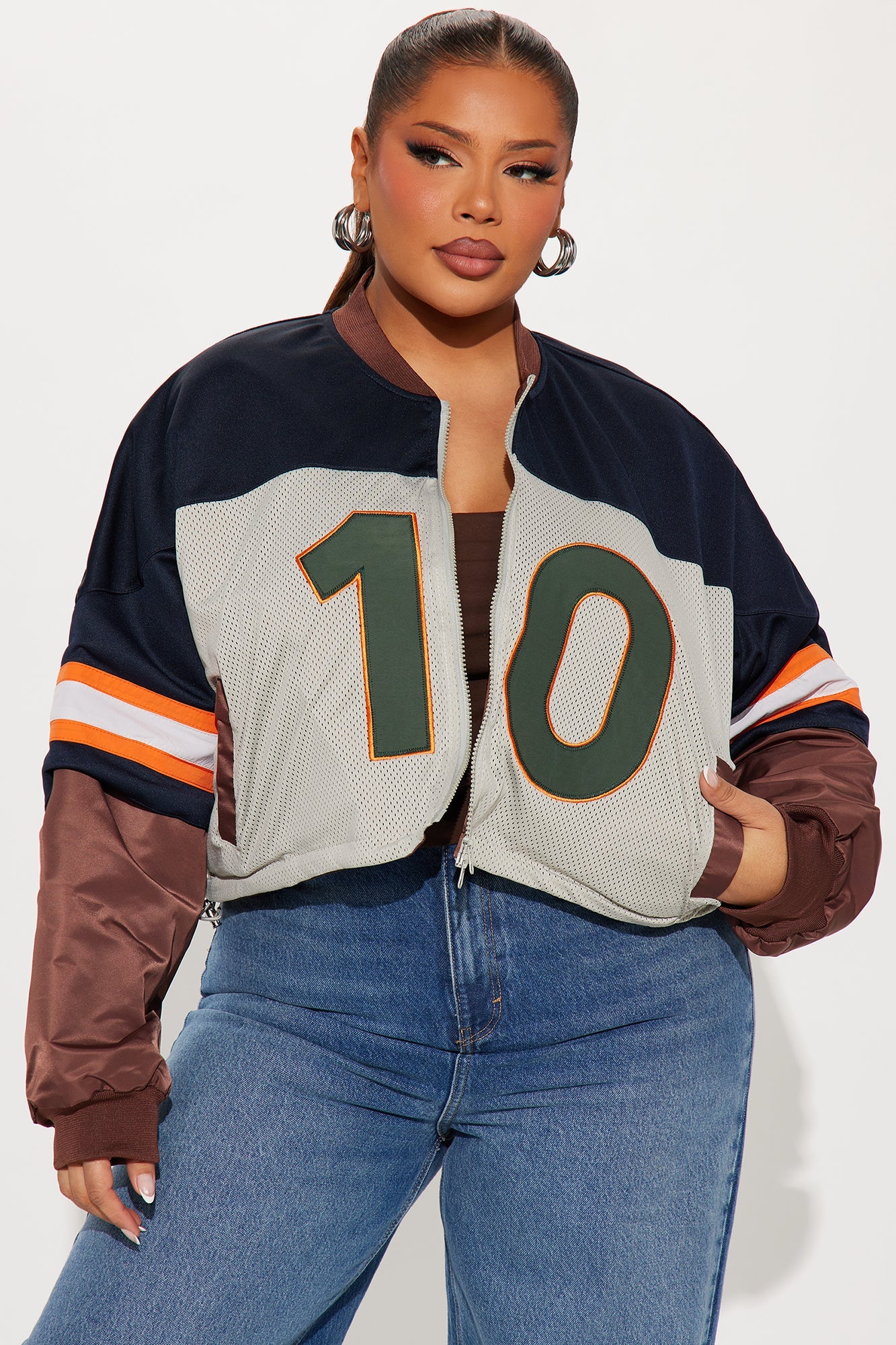 Carmela Racer Windbreaker Jacket - Navy/combo