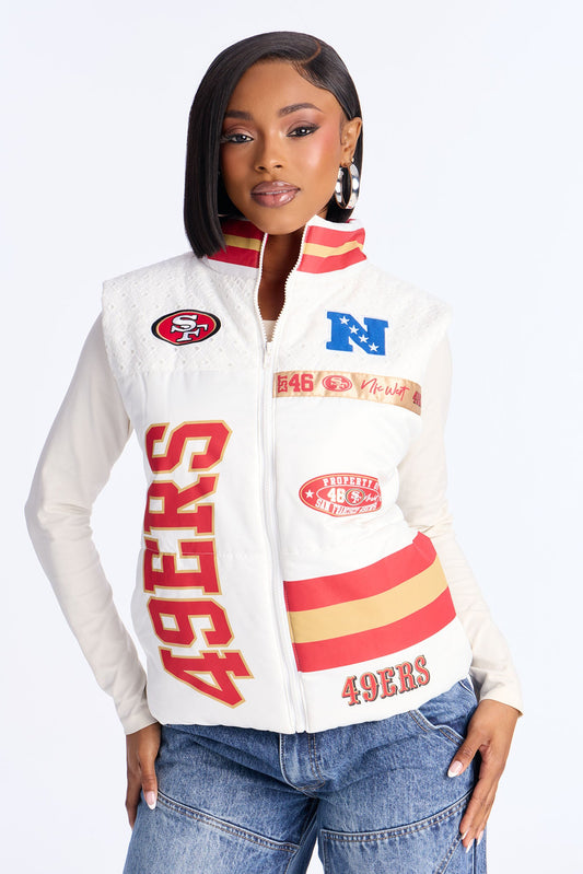 NFL SF 49ers Fan Puffer Vest - White