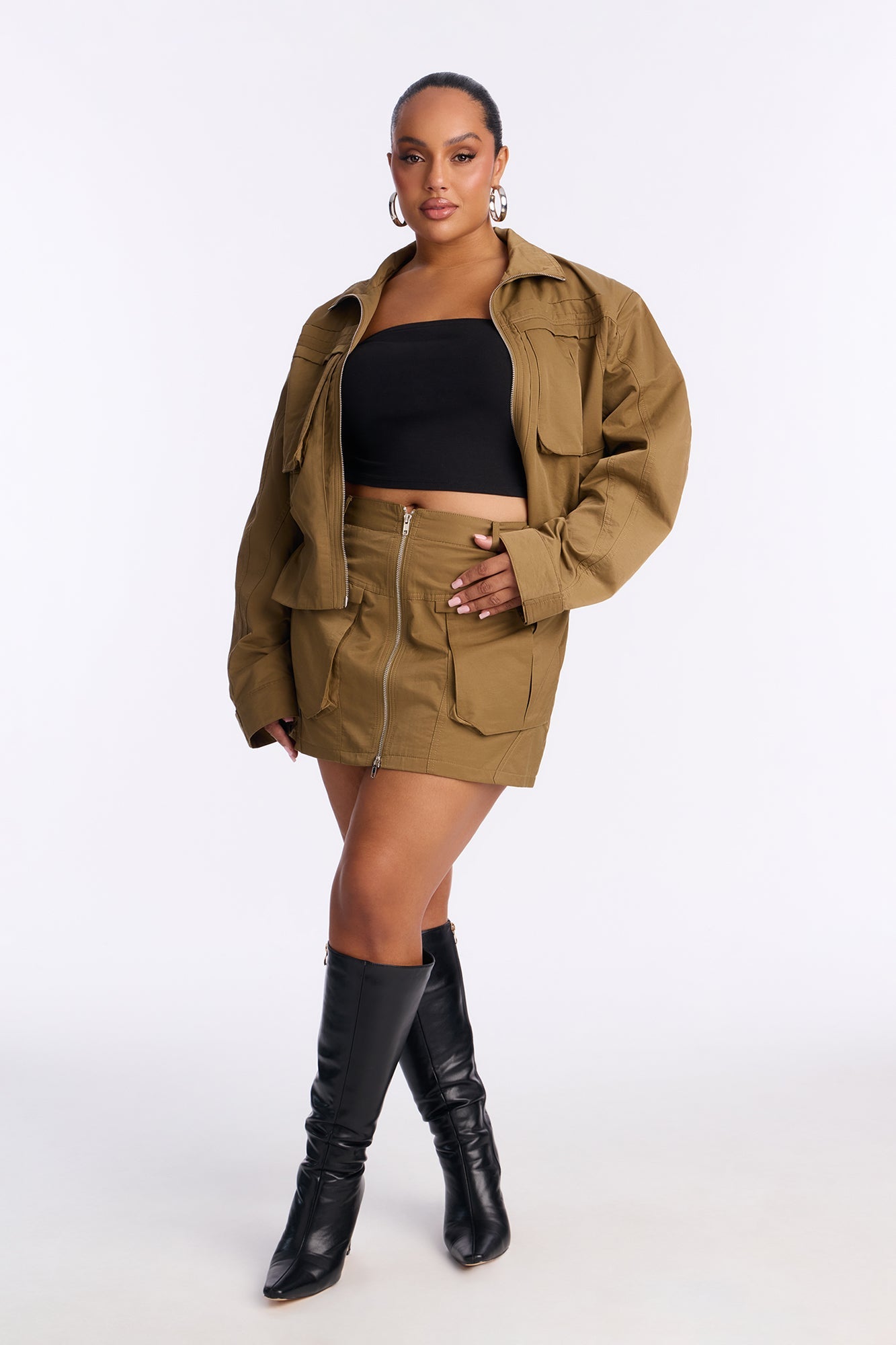 Got Your Attention Cargo Mini Skirt - Olive