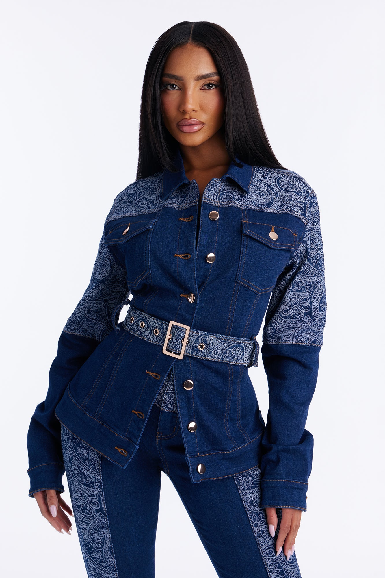 Parker Paisley Denim Jacket - Dark Wash