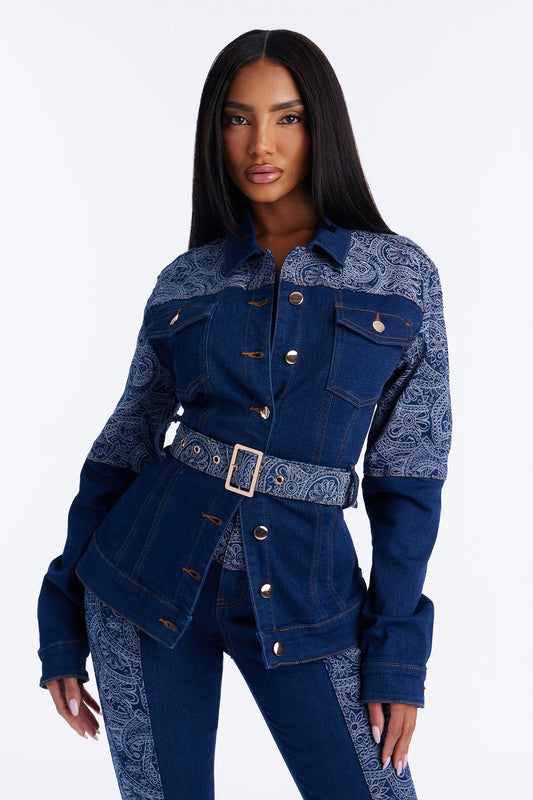 Parker Paisley Denim Jacket - Dark Wash