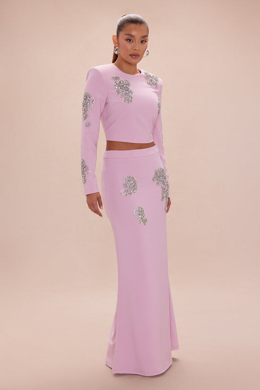 Monique Rhinestone Embellished Maxi Skirt - Pink