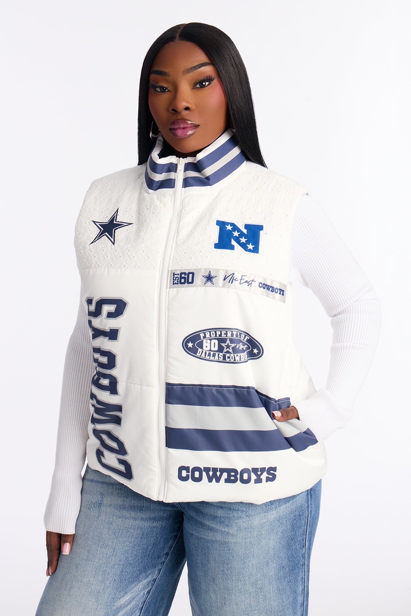 NFL Cowboys Fan Puffer Vest - White