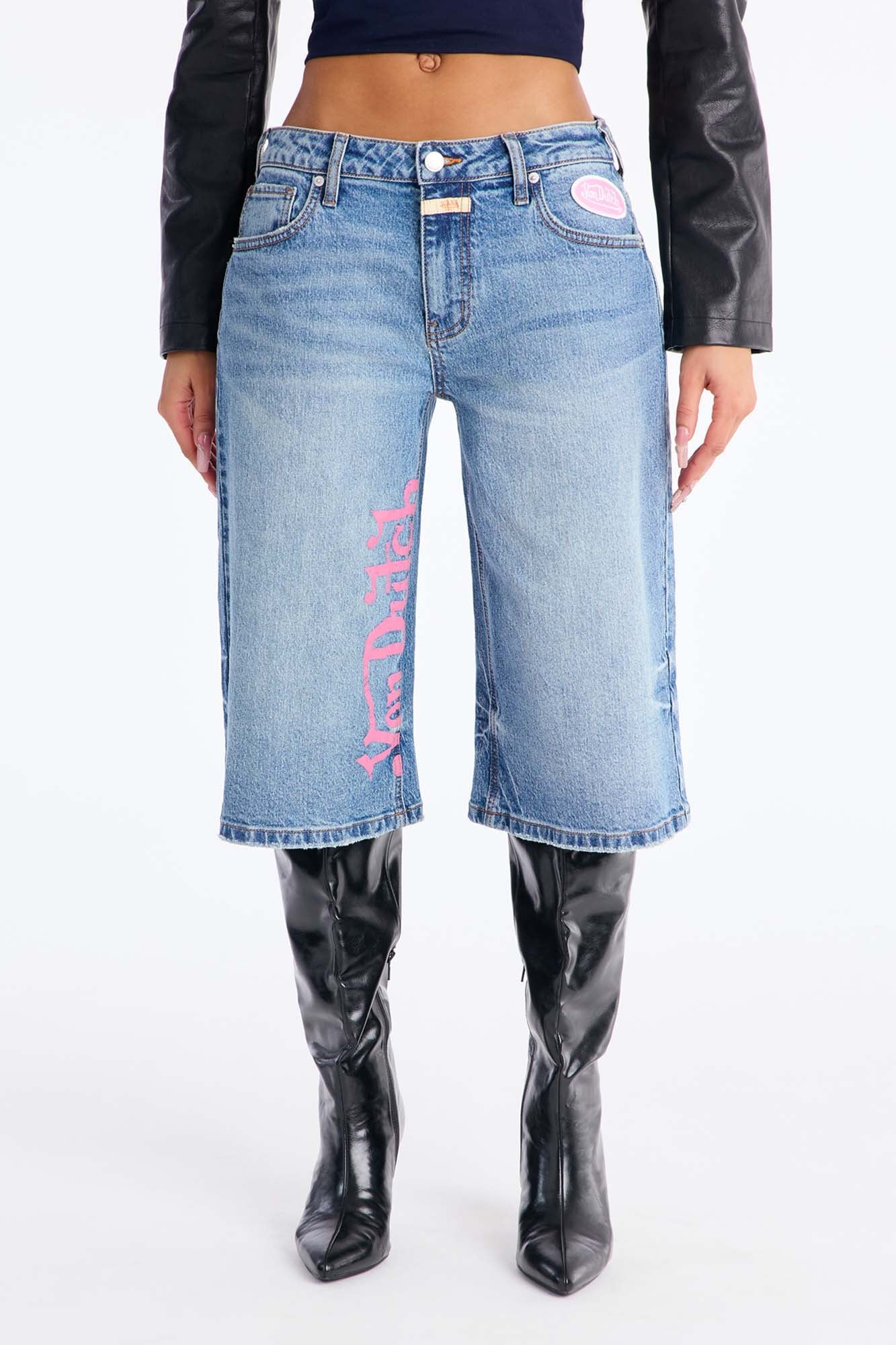Von Dutch Wings Denim Jorts - Medium Wash