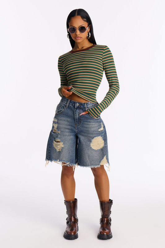 A World Tour Ripped Denim Shorts - Vintage Wash