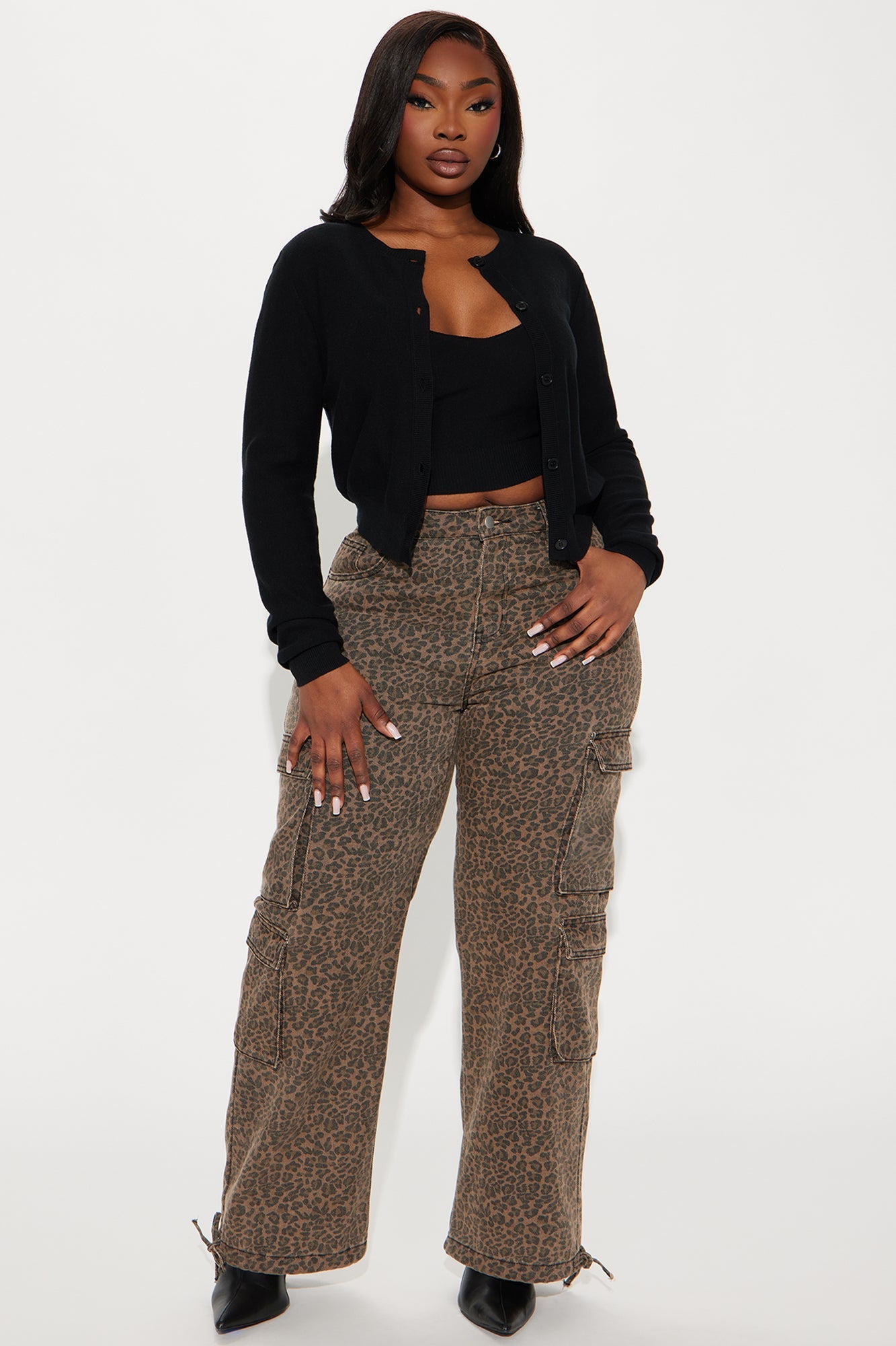 Rhode Island 2 Piece Cropped Cardigan Sweater - Black