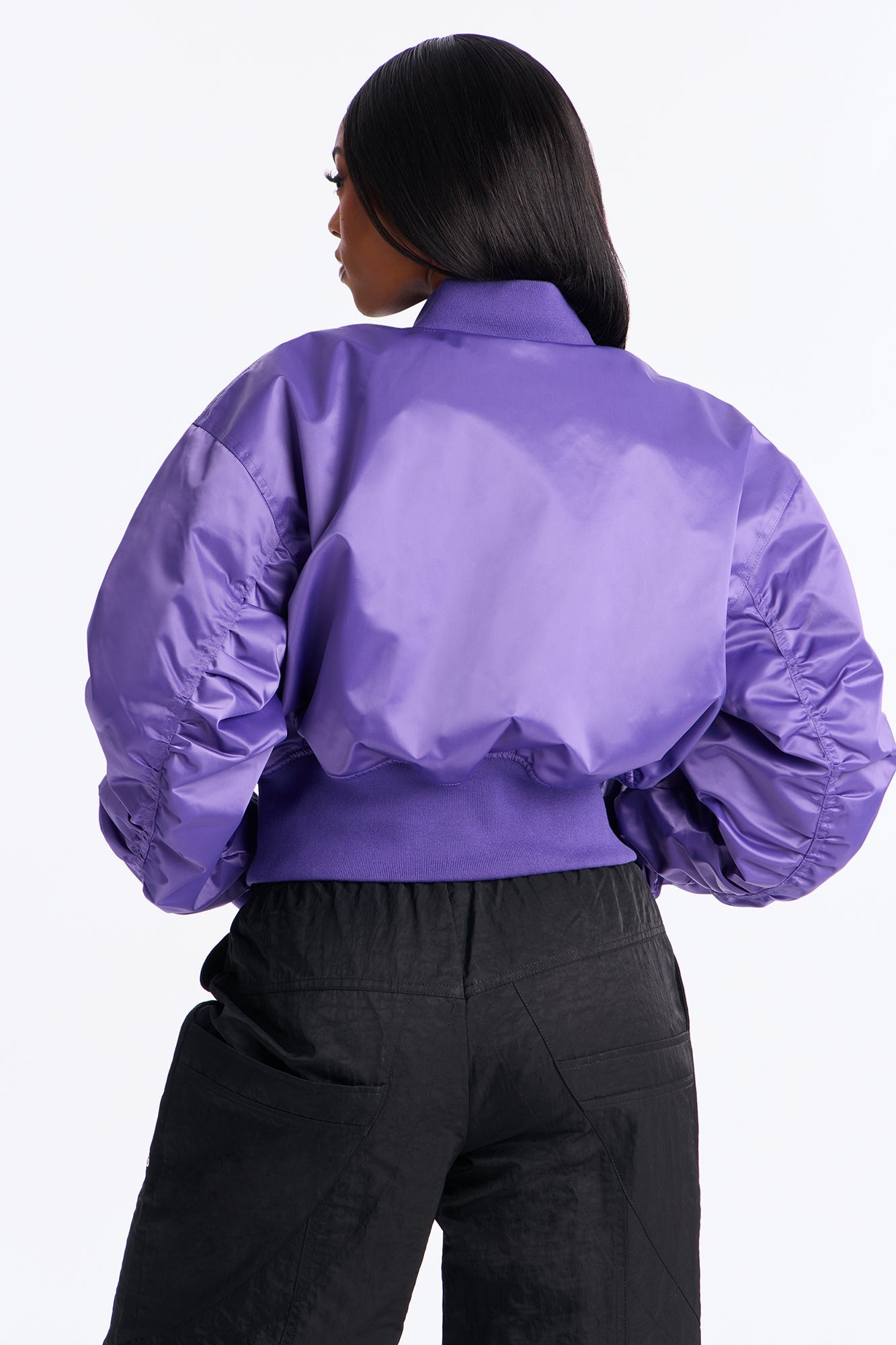 Daily Dose Ruched Bomber Jacket - Purple