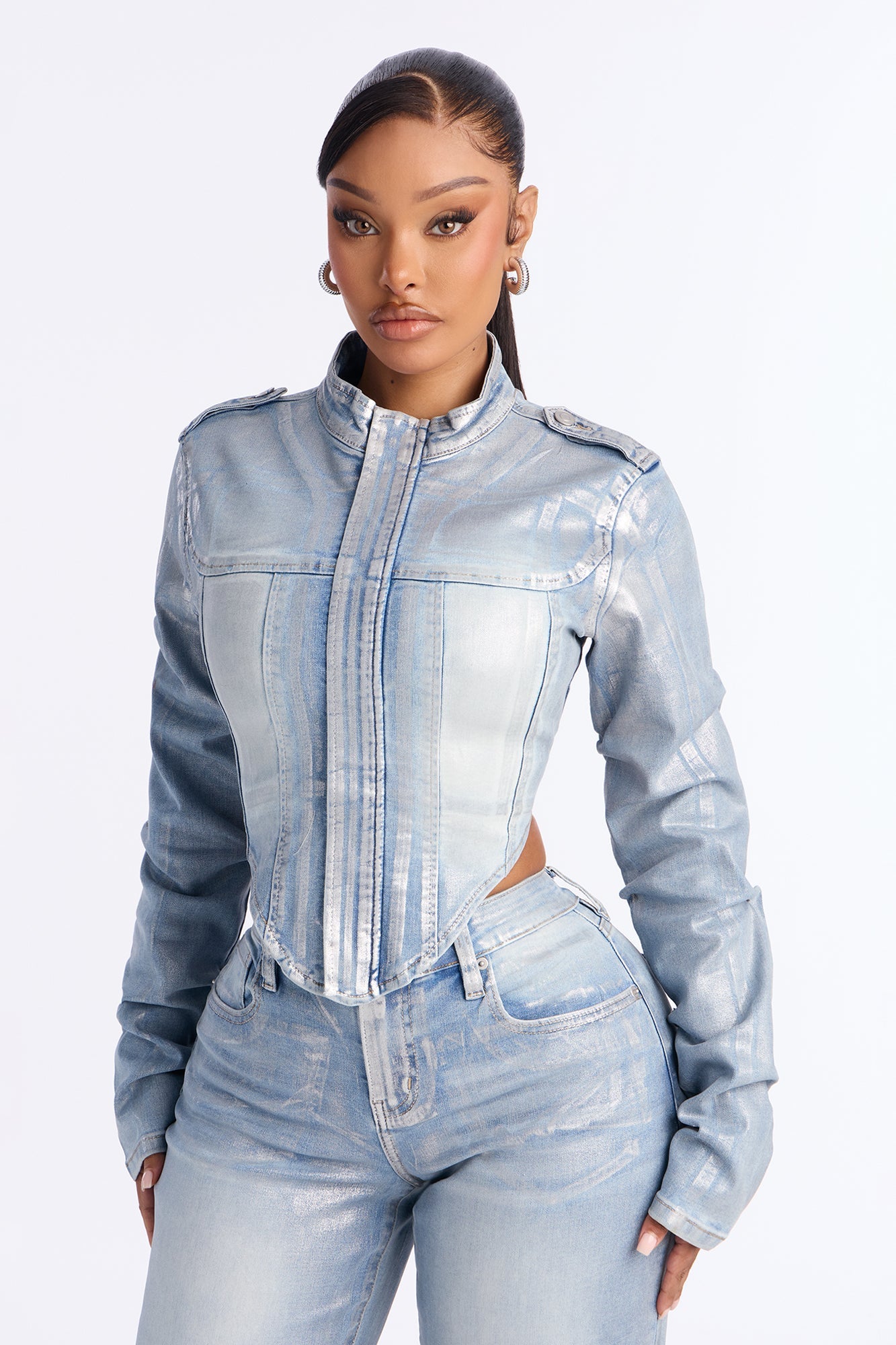 Frenchie Foil Denim Jacket - Light Wash