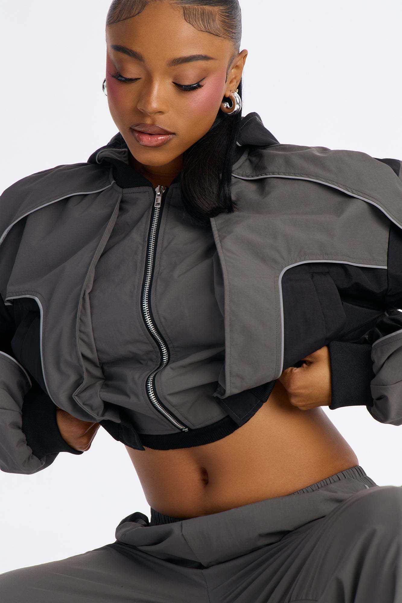 Set The Trend Windbreaker Jacket - Charcoal/combo