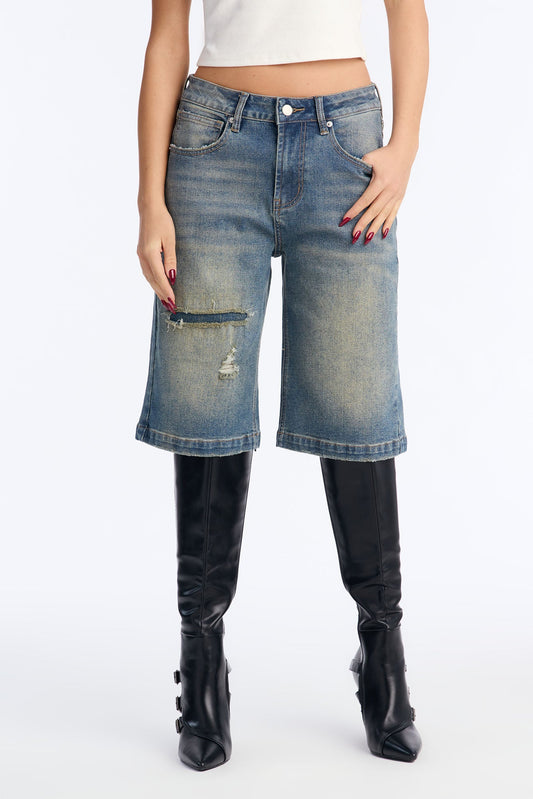 Almeda Stretch Tinted Denim Jorts - Vintage Wash
