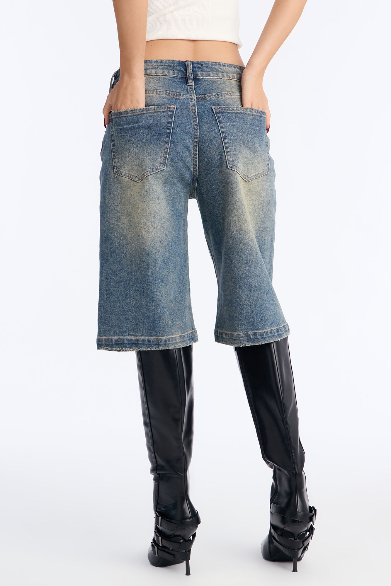 Almeda Stretch Tinted Denim Jorts - Vintage Wash