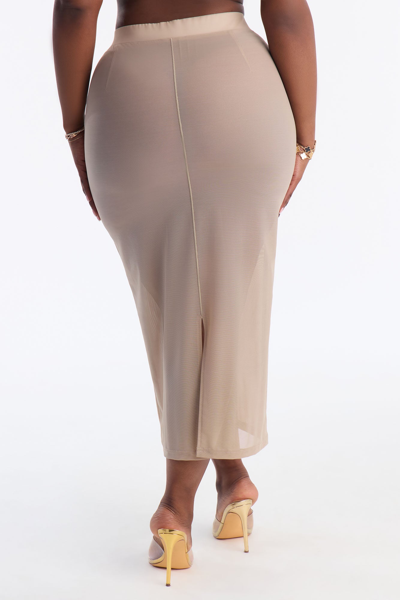 Power Mesh Midi Pencil Skirt - Olive