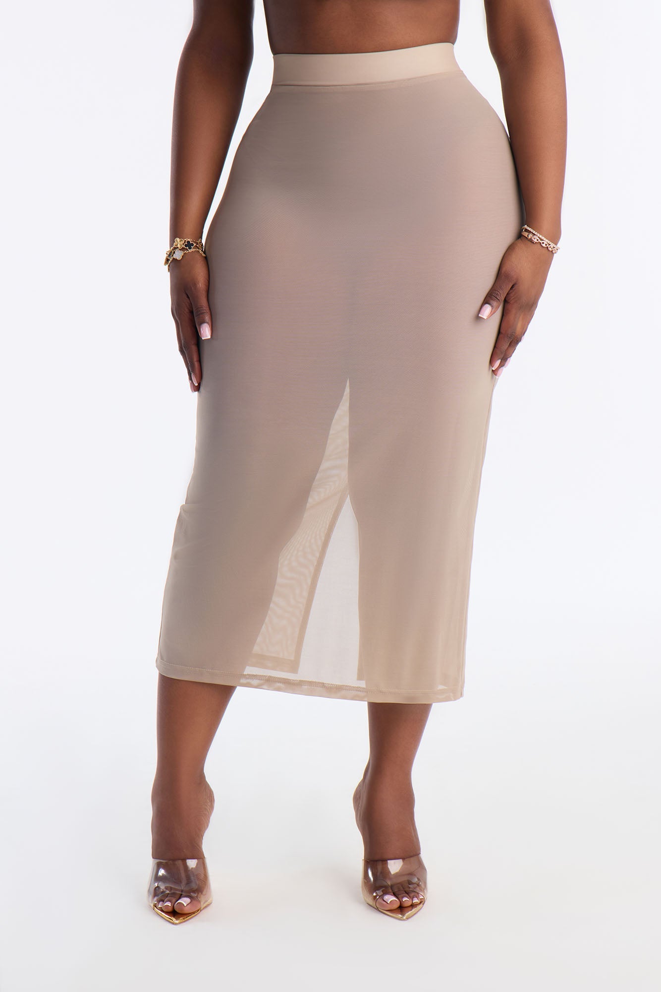 Power Mesh Midi Pencil Skirt - Olive